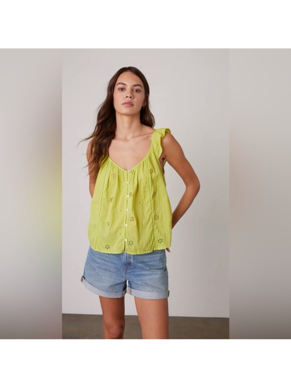 Velvet by Graham & Spencer Coco Top Size S Lime Green Eyelet Cotton Blouse